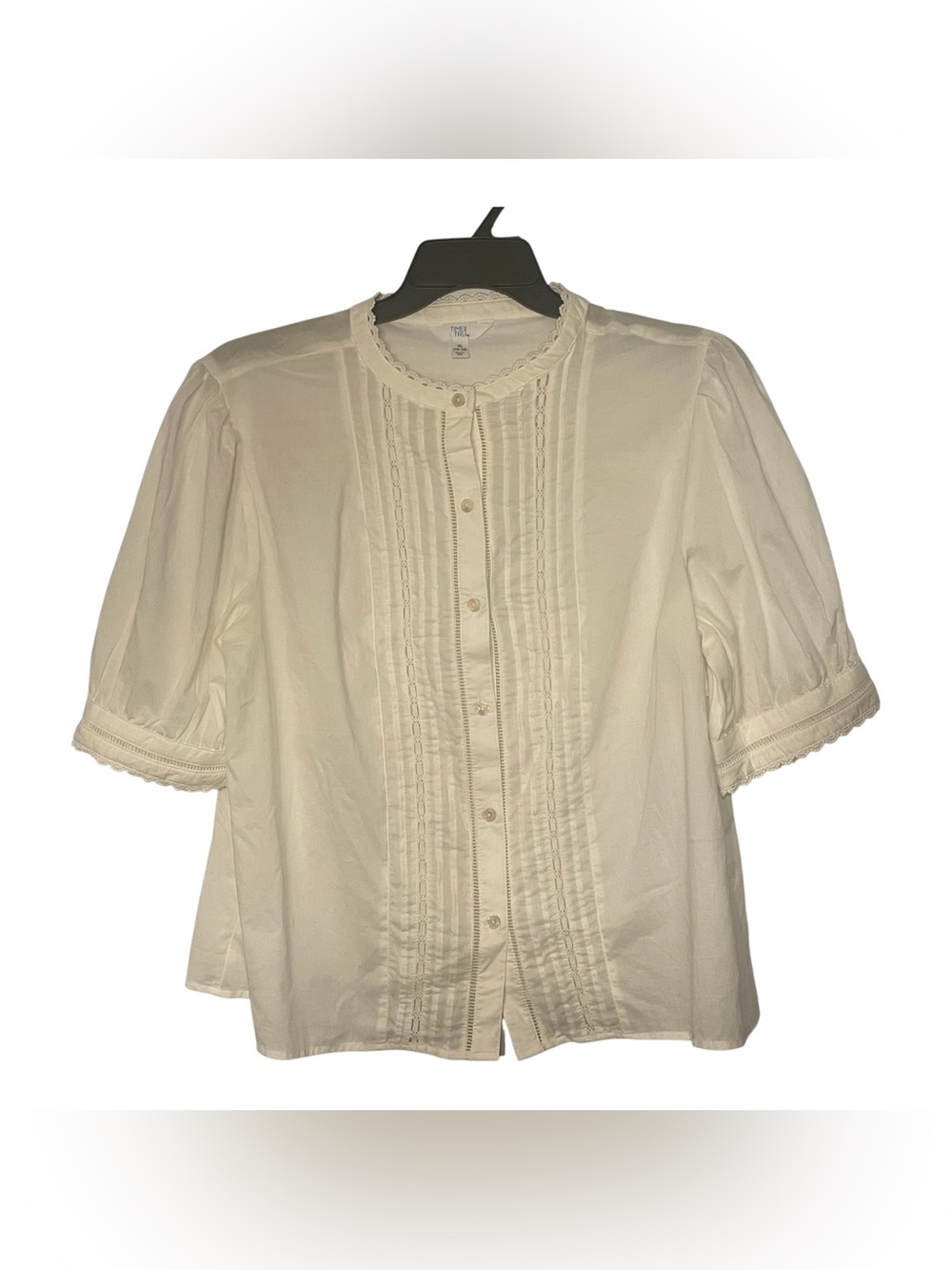 Time & Tru Women's XL Off-White Elbow Length Sleeves Lace Button Top NWT Boho